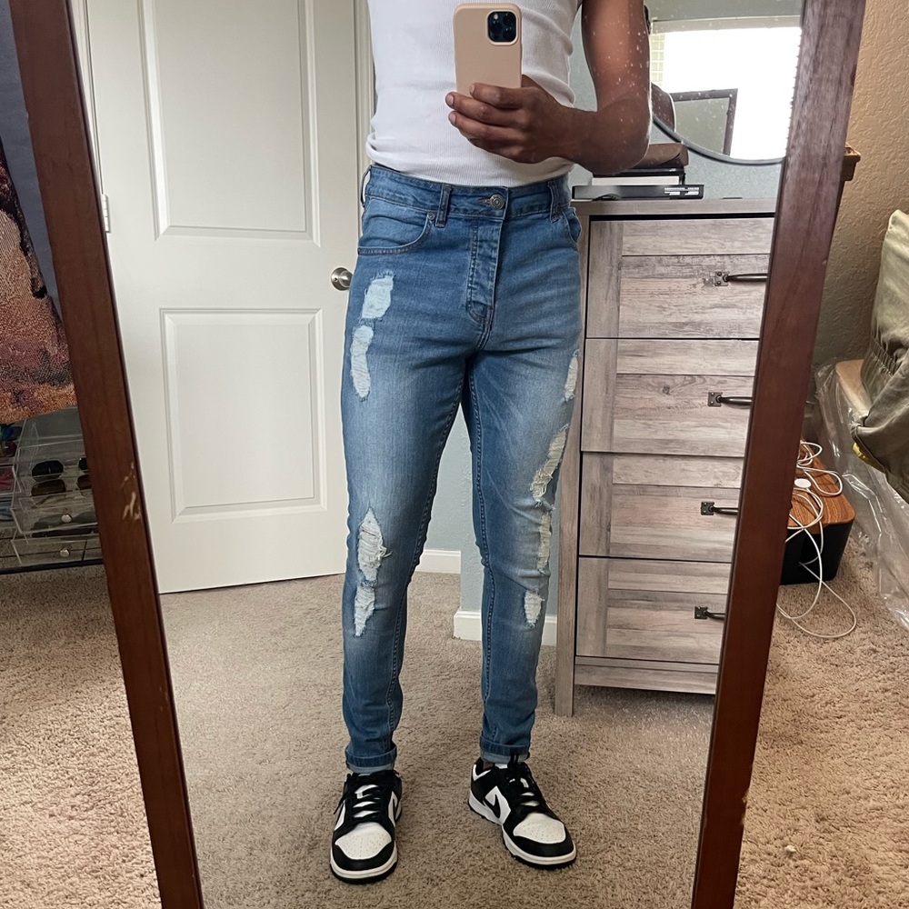 BoohooMAN 36 regular super skinny jeans in a medium dark wash